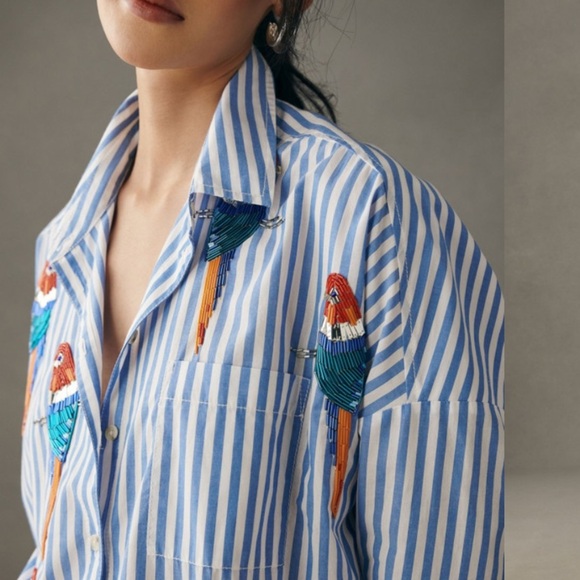 Anthropologie Maeve parrot sequin button down shirt xs/s - Picture 3 of 10
